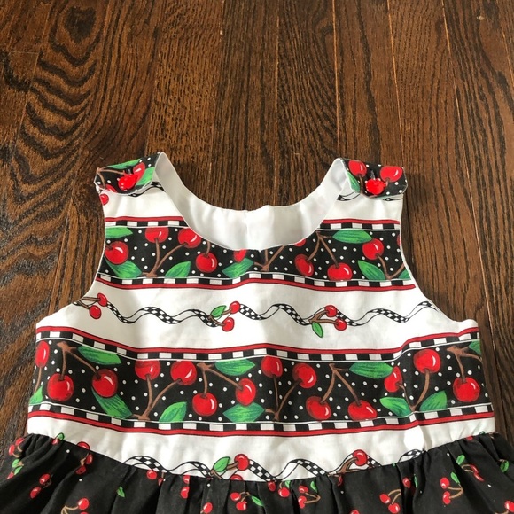 Vintage Girls 8-10 Black/Red Cherries A-Line Sleeveless Midi Dress w/Pockets - Picture 5 of 10